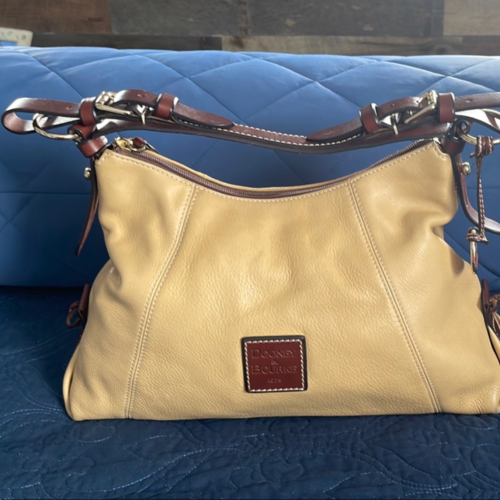 Dooney & Bourke Tan and Brown Shoulder Bag with Leather Trim